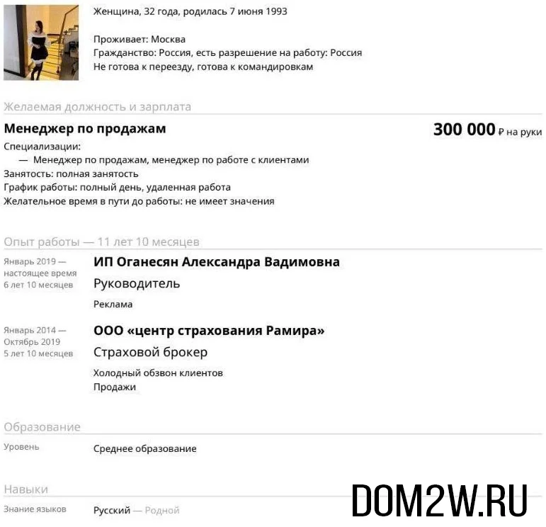 Резюме Александры Черно